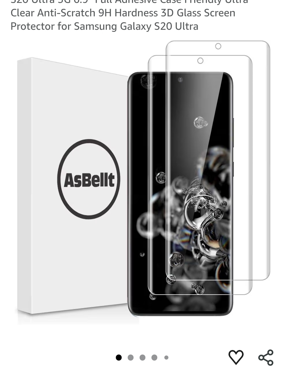 AsBelt Clear 3D Glass Screen Protector for Samsung S20 Ultra